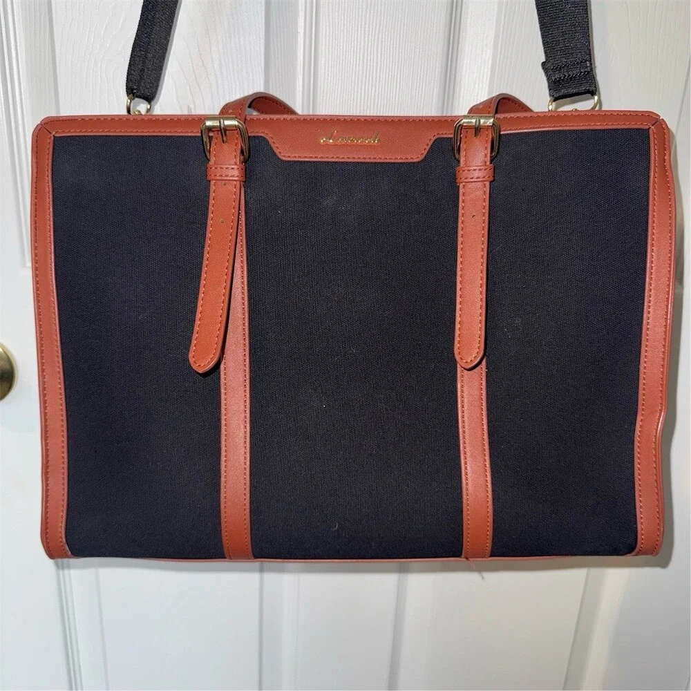 LOVEVOOK Laptop Tote Computer‎ Office Bag Womens Large 15.6” Black Brown Trim